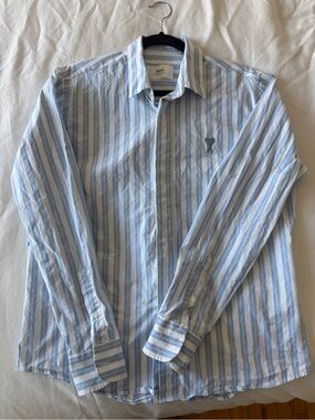 Ami Paris - Blue & White Striped Cotton Dress Shirt